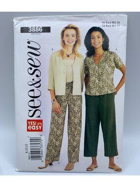 Butterick Misses Coat Jacket Pants Sewing Pattern Size 8-10-12 3886 Uncut 2003